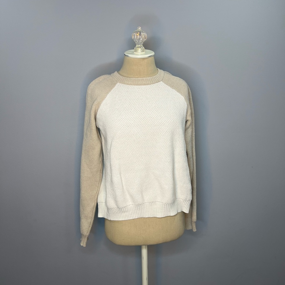 RooLee White and Tan Cross Back Sweater